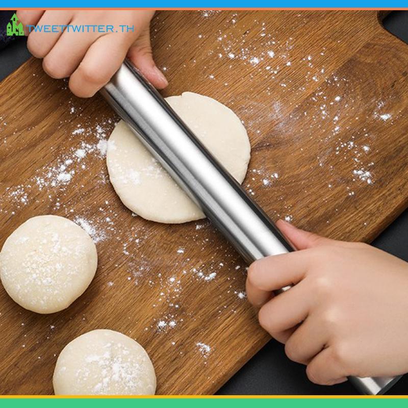 Tweet สแตนเลส Rolling Pin Dough Roller Bake พิซซ่าก๋วยเตี๋ยวคุกกี้เกี๊ยวทําเครื่องมือ TH