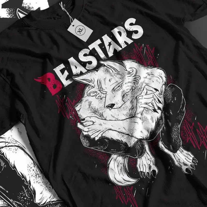 เสื้อยืดอนิเมะ Legoshi Beastars, เสื้อการ์ตูนอนิเมะ, เสื้อผู้ชายและผู้หญิงผ้าฝ้ายทรงหลวมและทันสมัยแข