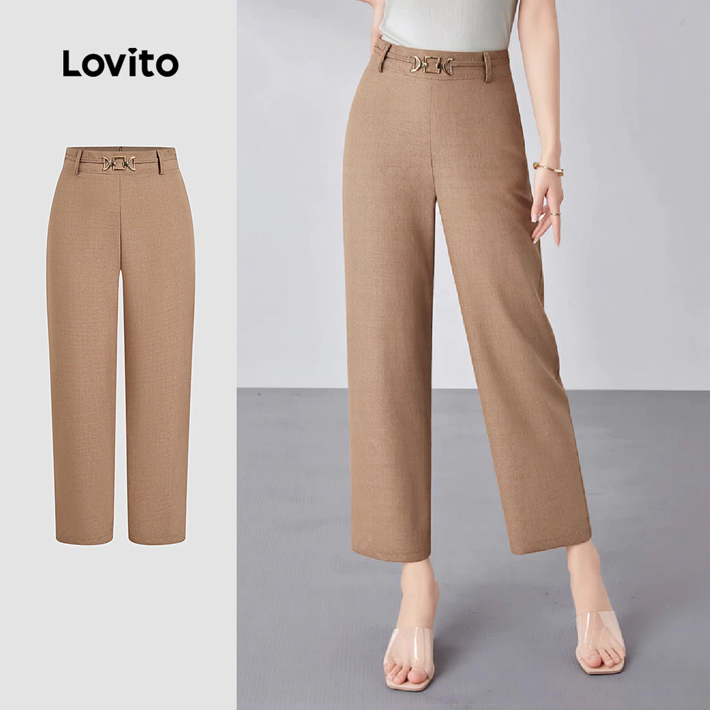 Lovito กางเกงสแล็คผู้หญิง สีคากี รุ่น L172ED805