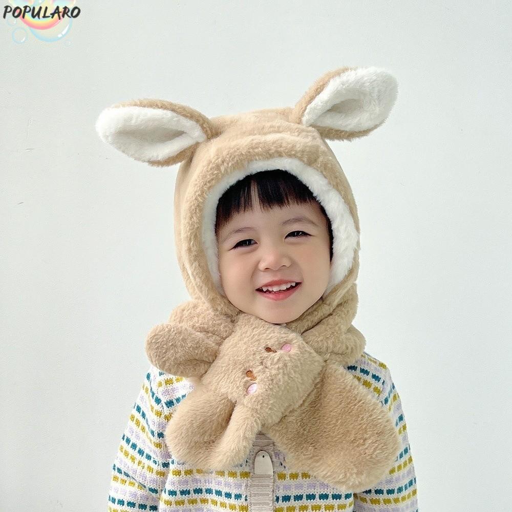 POPULARO Pullover Cap, Warm Coldproof Integrated Hat Scarf Set, Cute Windproof Plush Beanie Hat 3-10