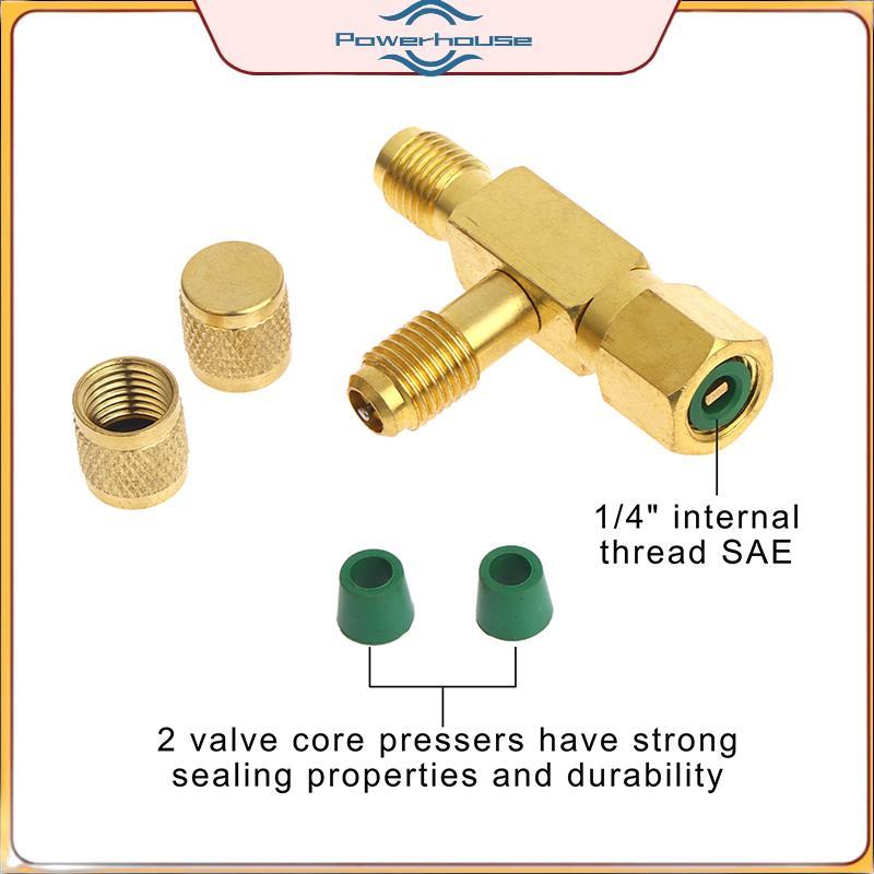 POWER 1 ชุด T ประเภท 1/4 "SAE Valve Core Tee Adapter สําหรับเครื่องปรับอากาศและอุปกรณ์ทําความเย็นเคร