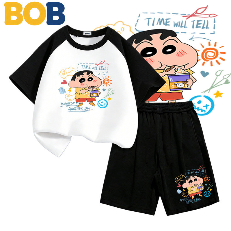 【จัดส่งไทย】2ชิ้น ชุดแฟชั่นเด็ก ชินจัง Shinchan ลายการ์ตูน NASA เสื้อยืดแขนสั้น+กางเกงขาสั้น สำหรับเด็กอายุ 1-14ปี#3