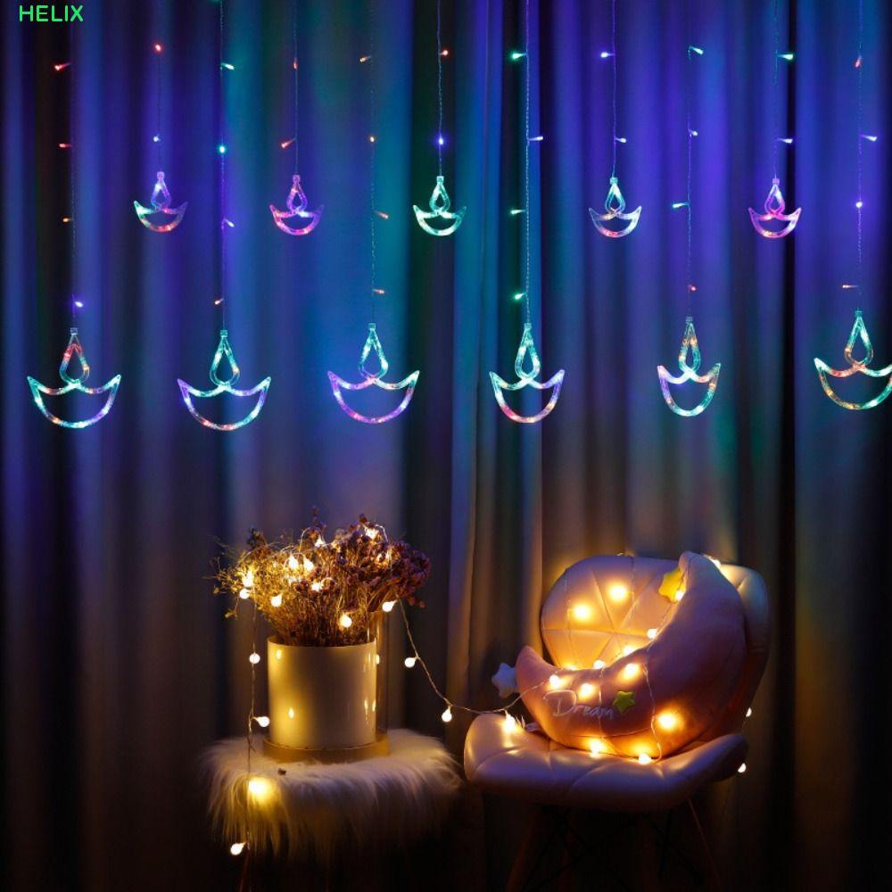 HELIX Diwali Light, ปลั๊ก USB รูปหัวใจผ้าม่าน, เทศกาลมุสลิม Happy Diwali Brilliant Night String ไฟตก