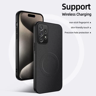 สําหรับ Samsung Galaxy A55 A35 A25 A15 A12 A13 A14 A21S A22 A23 A24 A31 A32 A33 A34 A50 A51 A52 A52S A53 A54 A55 A71 A72 A73 A30S A50S คาร์บอนไฟเบอร์หนังแม่เหล็กเคสโทรศัพท์ป้องกันกล้องกันกระแทกซิลิโคนนุ่มฝาครอบ
