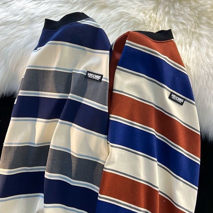 Chaistyle เสื้อยืดลายทางสีตัดกันย้อนยุคฤดูร้อนคอกลมทรงหลวมแมทช์ลุคง่าย รูปที่ 5