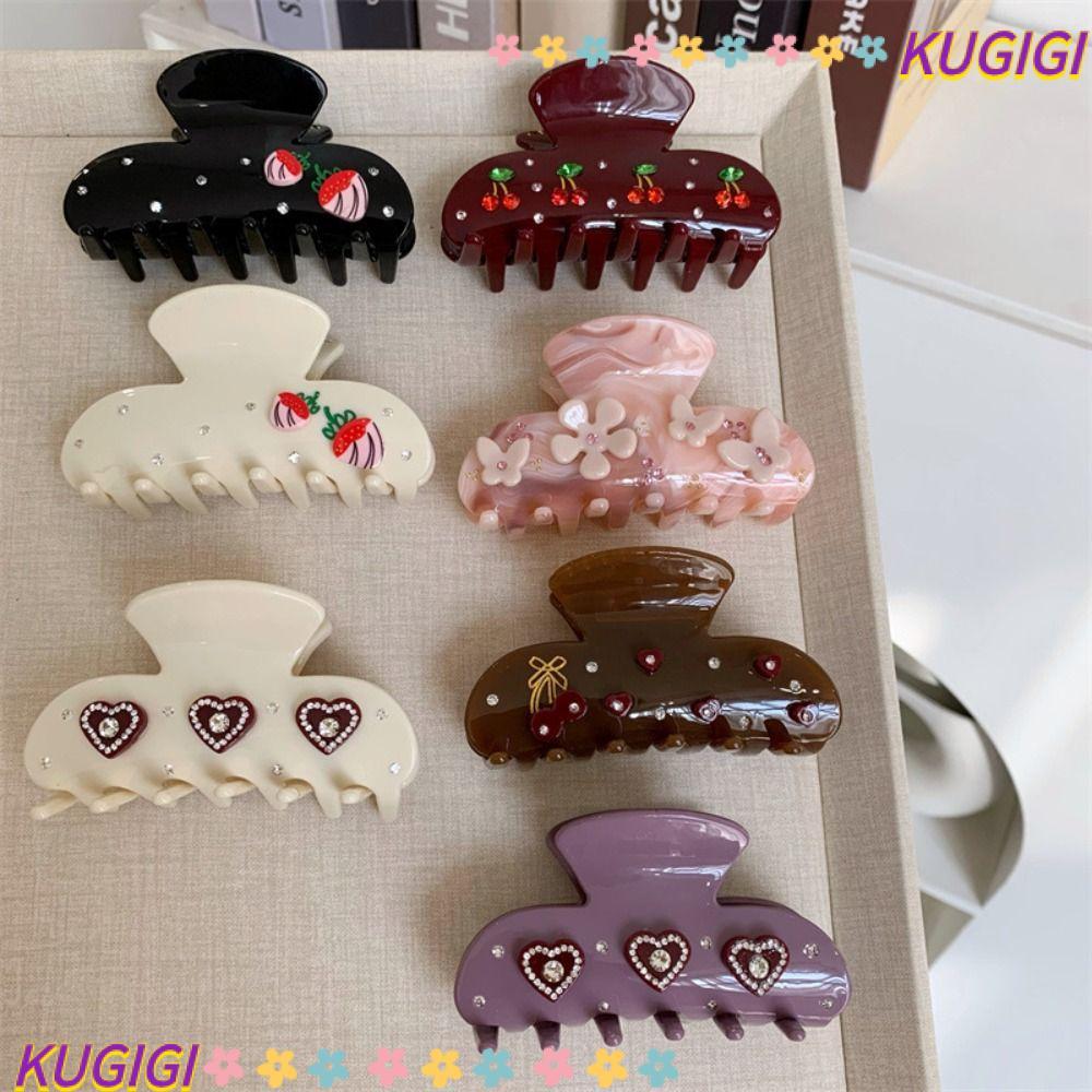 KUGIGI กริปเปอร์ เครื่องประดับผมแบบดอกไม้และหัวใจ ติดผมอะซีเททลายคล้องปลาฉลาม สำหรับแต่งหน้า