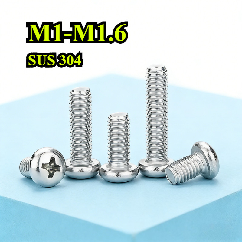 【ZQ-R1】สกรู น็อต JP น็อต สกรู หัวกลม หัวแพน แฉก P+ สแตนเลส 304 เกลียวมิล หยาบ  M1/M1.2/M1.4/M1.6