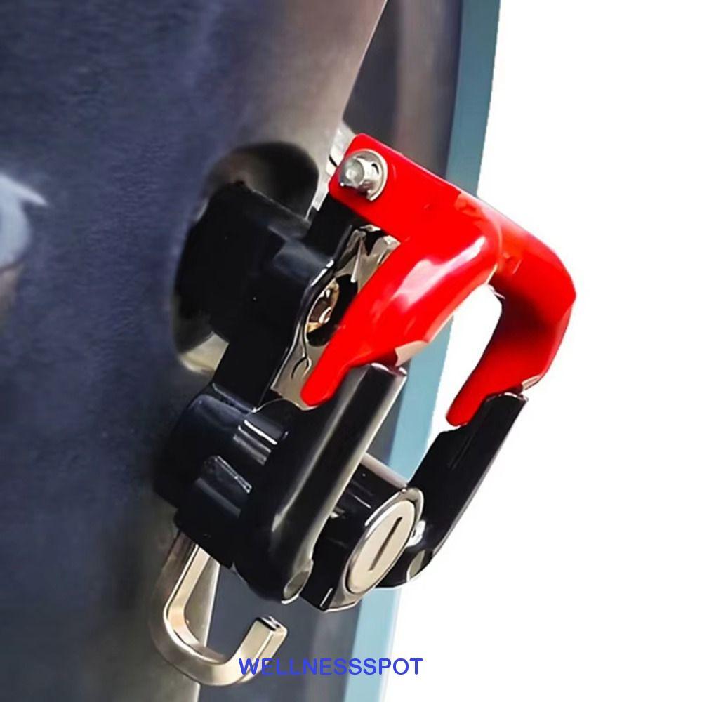 WELLNESSSPOT ตะขอหมวกกันน็อคมอเตอร์ไซค์, อลูมิเนียมอัลลอยด์ Double Hook Helmet Holder, Accessories Anti-Theft Lock Two Keys Security Lock Motorcycle Helmet Lock กระเป๋าเดินทาง