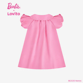 Barbie™ X Lovito Kids เดรสสีชมพูฤดูใบไม้ผลิ/ฤดูร้อน ลายปักหัวใจ ติดกระดุม สําหรับเด็กหญิง เกาหลี อินเทรนด์ DRBL2PAD004