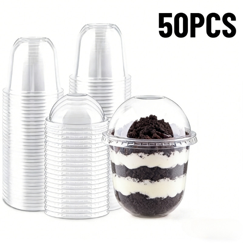 50PCS Bobo Cups With Lid Disposable Transparent Dessert Cups Outdoor Camping Containers Milk Tea Jui