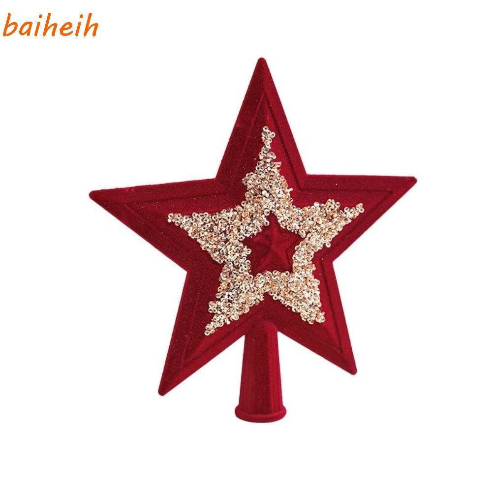 BAIHEIH ต้นคริสต์มาส Top Star, Pentagram Red Glitter Star ต้นคริสต์มาส Crown Star, เครื่องประดับต้นไ