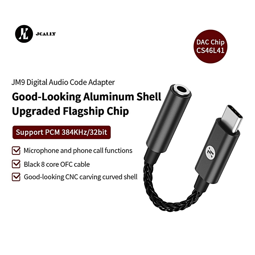 JCALLY JM9 อะแดปเตอร์เสียงดิจิตอลสีดํา Type-C ไปยังชิป DAC CS46L41 Nosie-Free เครื่องขยายเสียงหูฟังแ