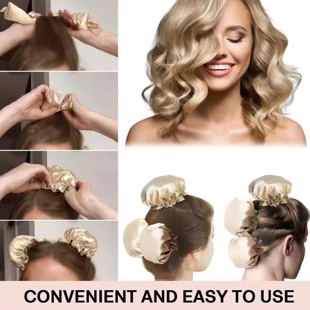 ซาตินผม Scrunchie Bun ชุด 2 In 1 อุปกรณ์เสริมผม Ruffle Design สําหรับ Double Buns Y2o9