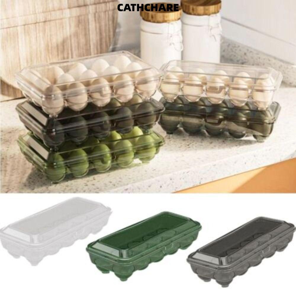 CATHCHARE294 กล่องไข่,เครื่องมือห้องครัวคอนเทนเนอร์ผู้ถือไข่, 10/15 กริด Anti-fall ไข่โปร่งใส