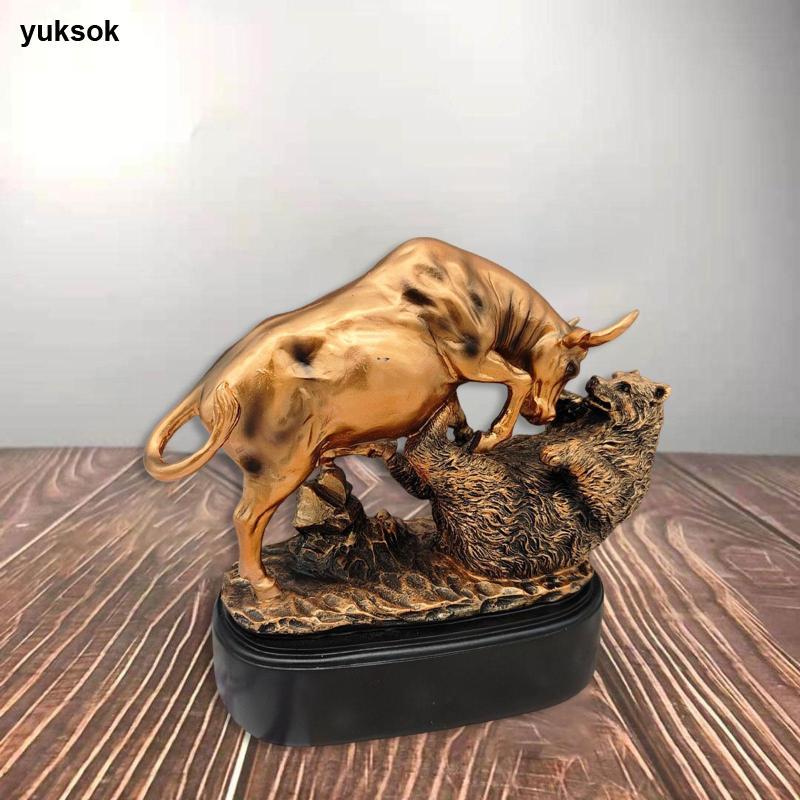 [yuksok] โมเดิร์น Bull Bear ตุ๊กตาเรซิ่นรูปปั้นสัตว์กลางประติมากรรมสําหรับตู้บ้านชั้นวางตกแต่งสะสม