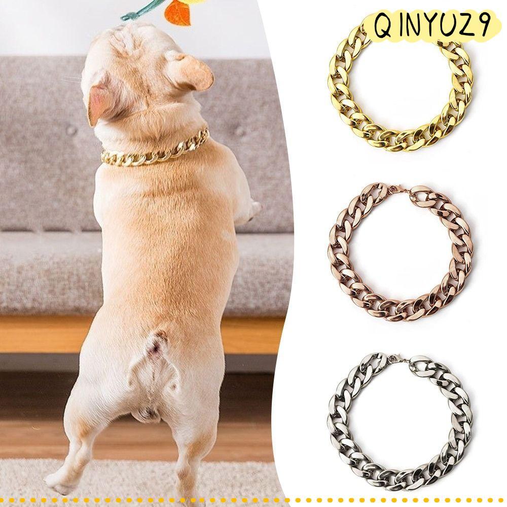 QINYUZ9QX สร้อยคอสัตว์เลี้ยง,ปรับแมวสุนัขสร้อยคอทองโซ่ปลอกคอสุนัข,แบบพกพาโซ่คอสัตว์เลี้ยงเครื่องประด