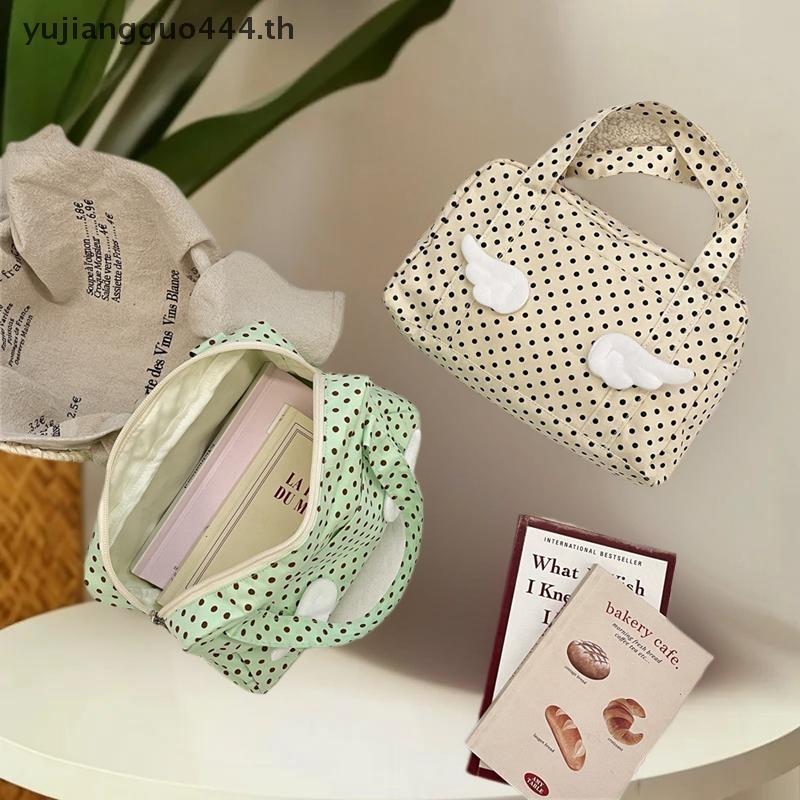 # yuyu # น่ารักลายจุดปีกกระเป๋าถือกระเป๋าเครื่องสําอางความจุขนาดใหญ่แบบพกพาเดินทางถุงแป้งจัดระเบียบถ