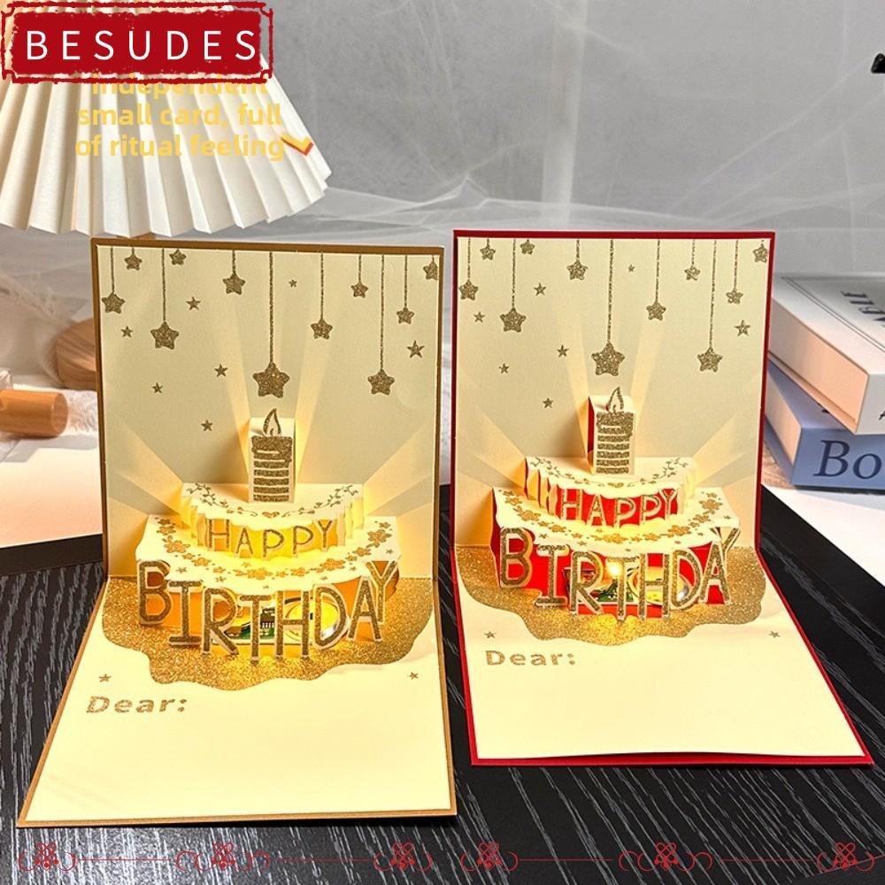 ไอเบส การ์ดเค้กวันเกิดประเภทพับพร้อมการ์ดวันเกิดดนตรีแสงป๊อปอัพพร้อมซองจดหมายของขวัญการ์ดข้อความอุปกรณ์งานเลี้ยงวันเกิด