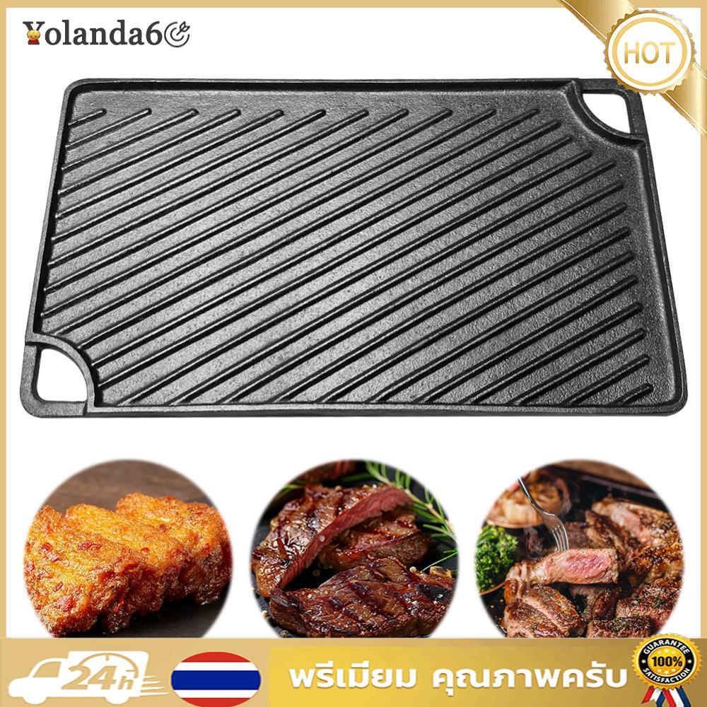 16.5X9.5 นิ้วเหล็กหล่อ Griddle แผ่นย่างสี่เหลี่ยม Griddle Pan สําหรับแก๊สเตาตั้งพื้นเตาอบหรือเปิดไฟส