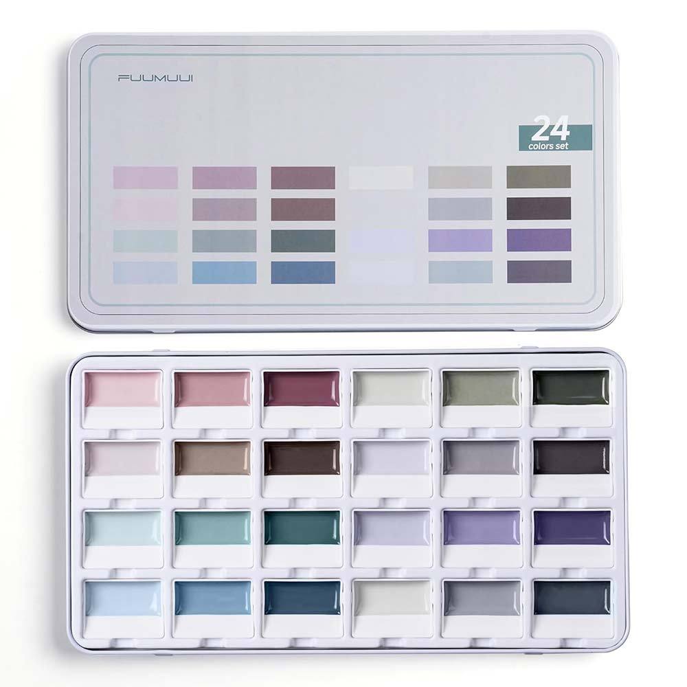 24-Color Watercolour Paint Set, Opaque Semi-Moist Solid Watercolour Paints Professional Art Supplies