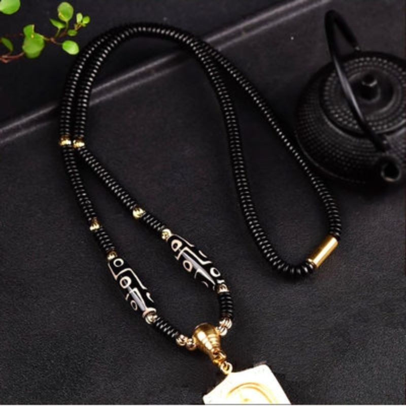 ไทยพระพุทธรูป Amulet CHAIN Dzi สร้อยคอลูกปัดสีดํา C ประเทศไทย Amulet CHAIN สร้อยคอลูกปัดสีดํามะพร้าว