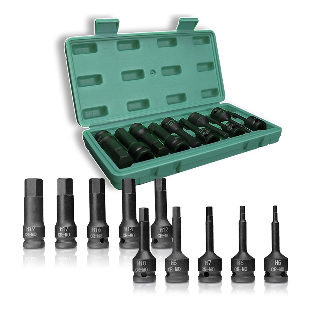 ดอกไดรฟ์หกเหลี่ยม (1/2" x 10 ชิ้น) Cr-Mo Steel Head Impact Dr