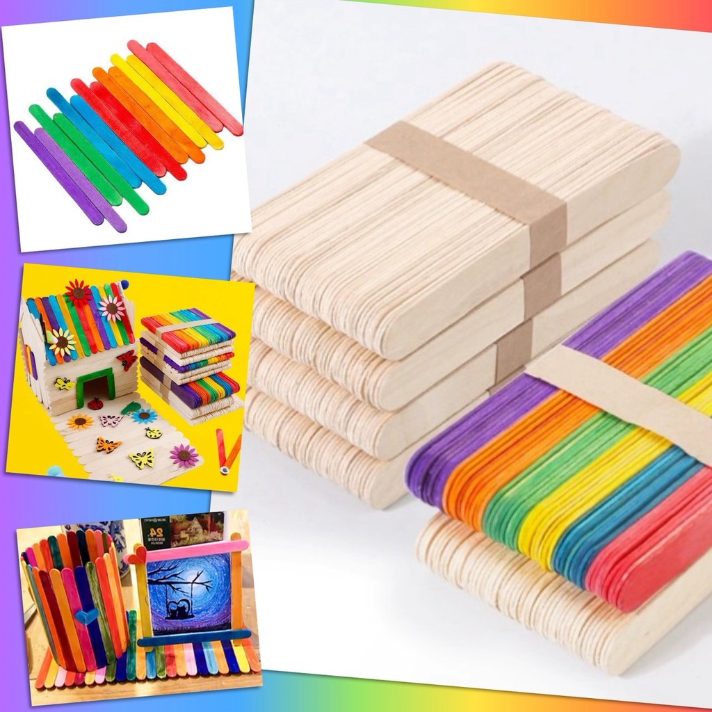 ✨ ไม้ไอติม ไม้ไอศครีม ไม้ไอศกรีม สีรุ้ง สีไม้ ธรรมชาติ DIY (แพ็ค 50 ชิ้น) งานประดิษฐ์ งานฝีมือ ของเล่น ✨