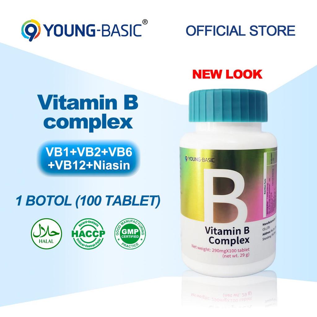 9YOUNG-BASIC Vitamin B Complex, 100 Tablet, B1, B2, B6, B12, Niacin, Biotin,Folat |  Menggalakkan Ra