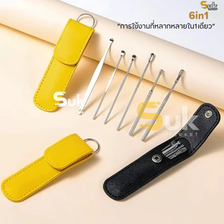 ชุดไม้แคะหูสแตนเลสทางการแพทย์6in1(6ชิ้น/ชุด)พร้อมเคสกระเป๋าใส่ ที่แคะหู อุปกรณ์แคะหู ชุดแคะหู ไม้แคะหูแท้ อุปกรณ์แคะหู