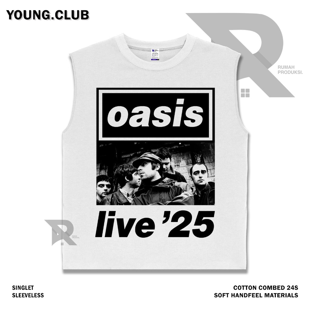 【HOT】หนุ่ม.CLUB | OASIS LIVE 25 SINGLET เสื้อยืด | วงดนตรีโลหะ ROCK MUSIC | เสื้อยืด SINGLET WHITE S