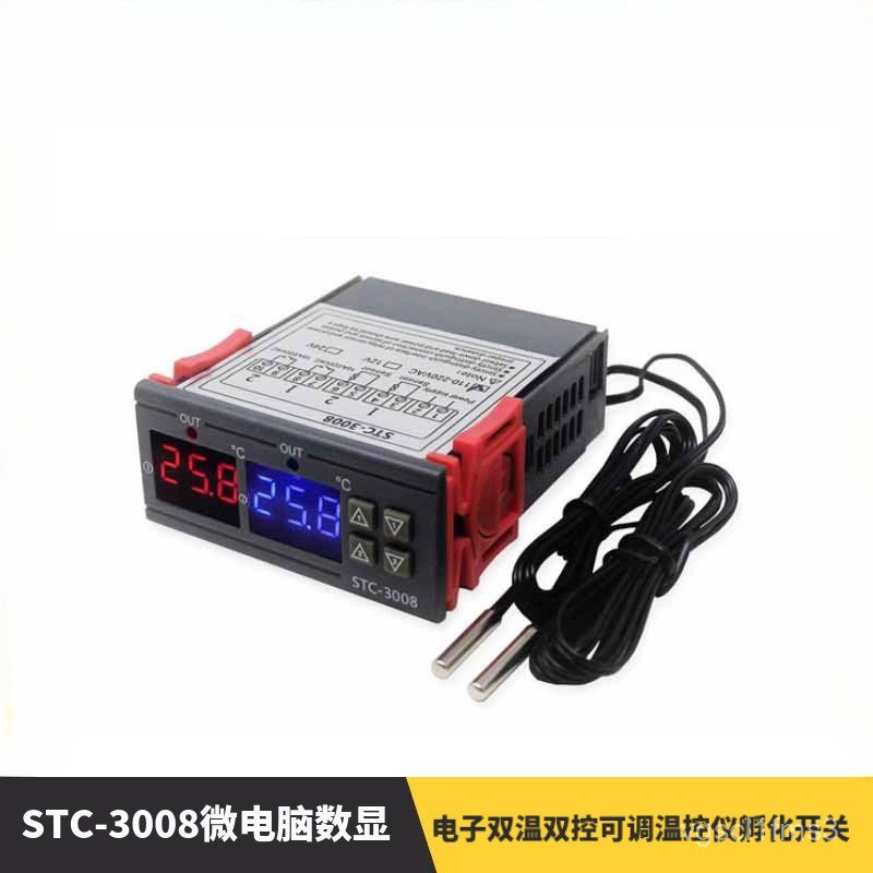 STC-3008 Microcomputer Digital Display Smart Thermostat Electronic Dual Temperature Dual Control Adj