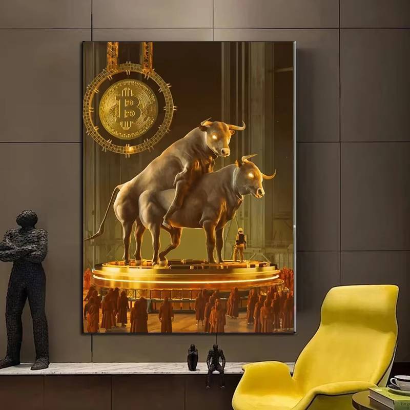 Crypto Fiat Nft Bitcoin Kiss Klimt Graffiti Art Golden Bull haldg พิธี ALPHA โปสเตอร์และพิมพ์ผ้าใบภา