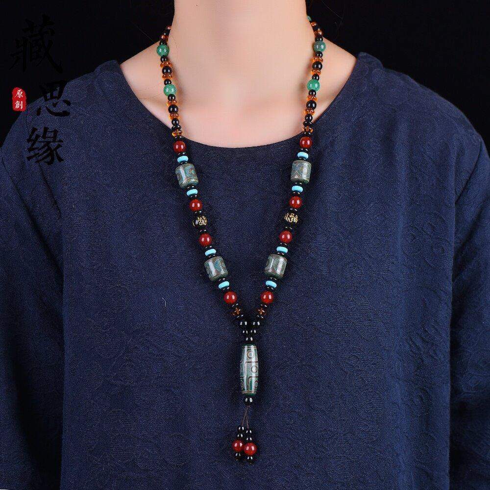 西原九眼老天珠三眼项链男 Tianzhu金金金吊锁骨链女挂件毛衣链ทิเบตเก้าตาเก่า เทียนจู้ สามตาสร้อยคอชายทิเบต sgh88988.ของฉัน202603