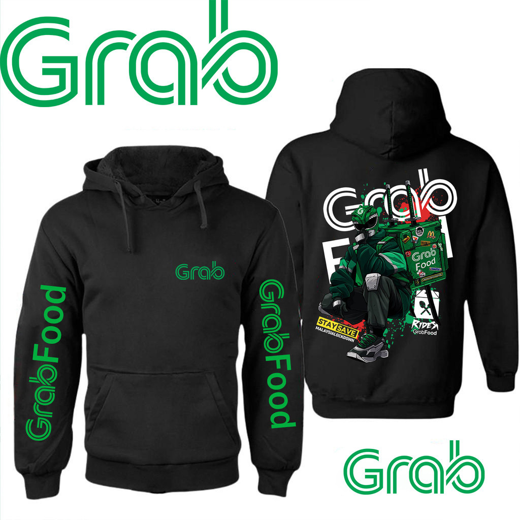 【HOT เสื้อฮู้ด】 เสื้อไรเดอร์ Grab เสื้อกันหนาว สกรีนลายตามแบบ แกร็บ ฟูด (GrabFood) M-3XL#25