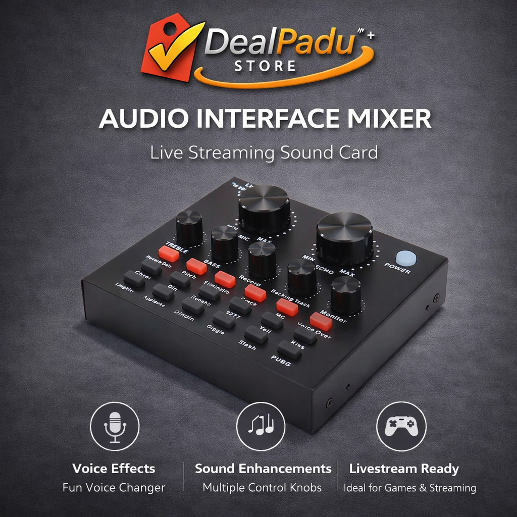DealPadu V8 การ์ดเสียงเสียง USB การ์ดภายนอกสตรีมสด Mic Mixer การ์ดเสียง