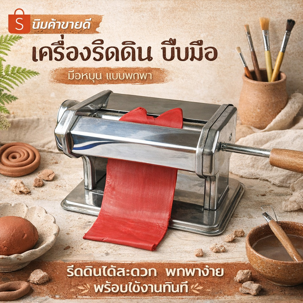 เครื่องรีดแป้ง-ดิน อเนกประสงค์ ปรับความหนาได้ ทำพาสต้า DIY เซรามิก คุกกี้ วัสดุสแตนเลส Steel คุณภาพสูง จัดส่งจากไทย – โปรปัง