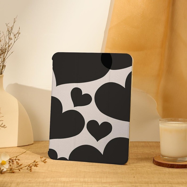 เคส iPad หัวใจสีดํา,เคส iPad Air สําหรับ 13"/11"iPad Pro 2024,13"เคส iPad Air 6,เคส iPad mini 6,10.9