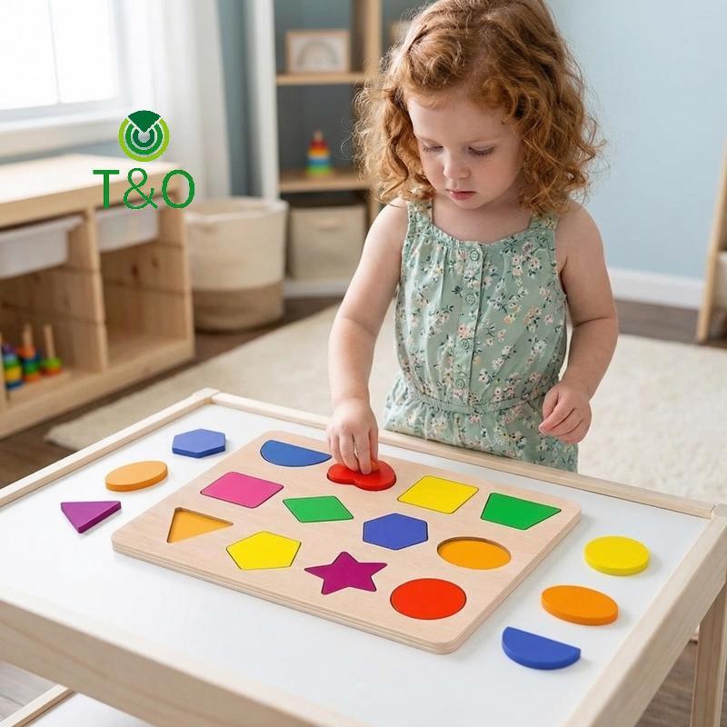 [T&OT] Montessori Early Education Geometry Beginner Puzzle Board, Hand-held Fix Board Puzzle Develop