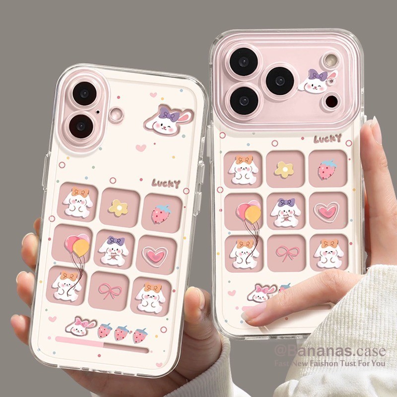 การ์ตูนน่ารักสตรอเบอร์รี่บอลลูนกระต่ายเคสโทรศัพท์สําหรับiPhone 17 16 15 14 13 12 11 Pro Max X XR XS Max 7 8 Plus SE2020