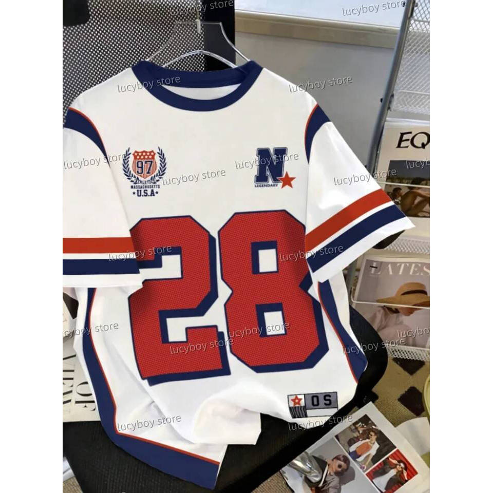 [ฟรีที่กําหนดเอง] No.28 พิมพ์ผู้ชาย Jersey Man แขนสั้นน้ําหนักเบา PLUS SIZE Jersey Vintage PLUS ขนาดกีฬาทุกวัน Tees ผู้ชายเสื้อผ้า HIKW