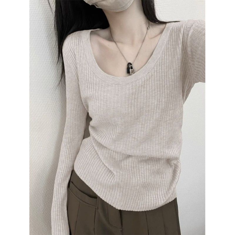 เสื้อกันหนาวเสื้อถักต่ําภายในต้นฤดูใบไม้ร่วงฤดูใบไม้ร่วงคอปกเสื้อCODรู้สึกฐานLayering Slim-fit Top T