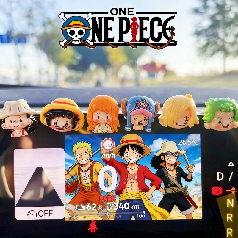 6 ชิ้น/เซ็ต One Piece Monkey D. ลูฟี่ โซโล ซันจินามิรูปเครื่องประดับรถคอนโซลกลางสติกเกอร์หน้าจออุปกรณ์ตกแต่งภายในรถยนต์