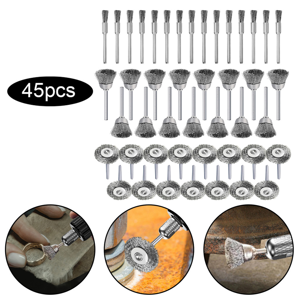Llittlesunla45pcs สแตนเลสสตีลล้อแปรง dremel โรตารี่เครื่องมือสําหรับ mini เจาะ Dremel ขัด Dremel อุป
