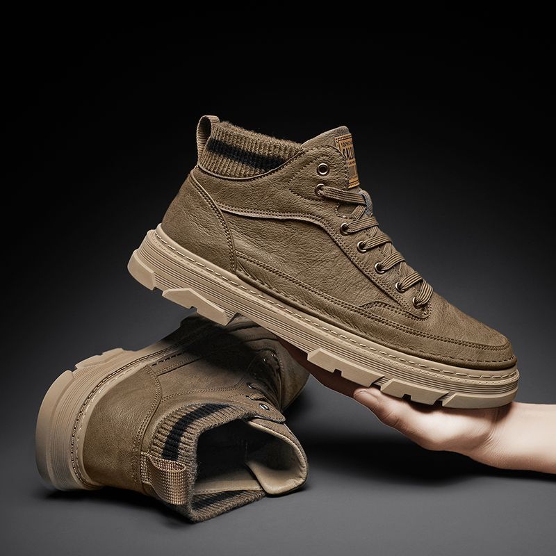 Fashion Sole cod High Mens Shoes อินเทรนด์ Top Tooling Wear-Resistant Fashion New Style หนาอินเทรนด์
