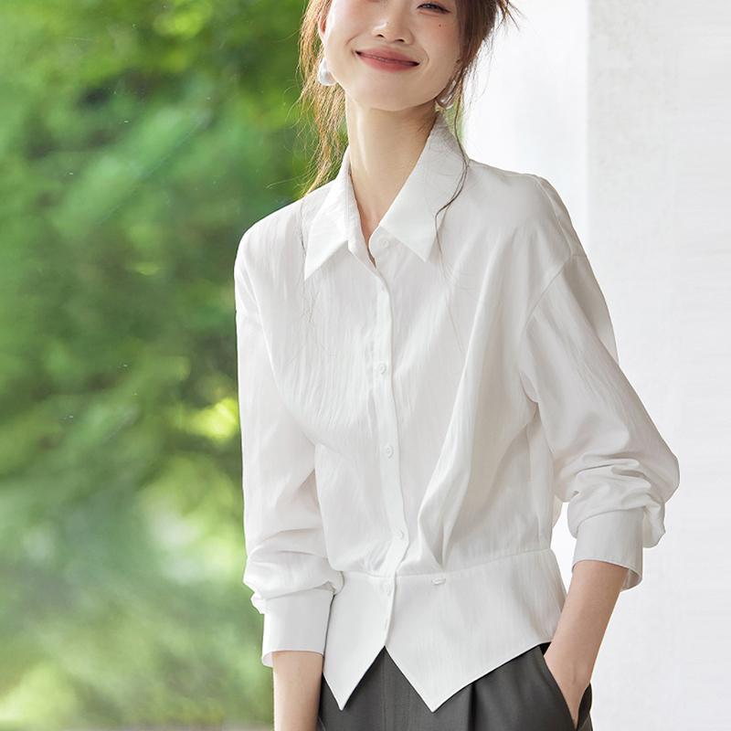 เสื้อเชิ้ตแขนยาวแฟชั่นฤดูใบไม้ผลิ ทรงเก็บเอวใส่แล้วดูผอมลง เรียบง่าย เสื้อเชิ้ตแนวสาวoffice-พร้อมส่งจากไทย-รุ่น99260