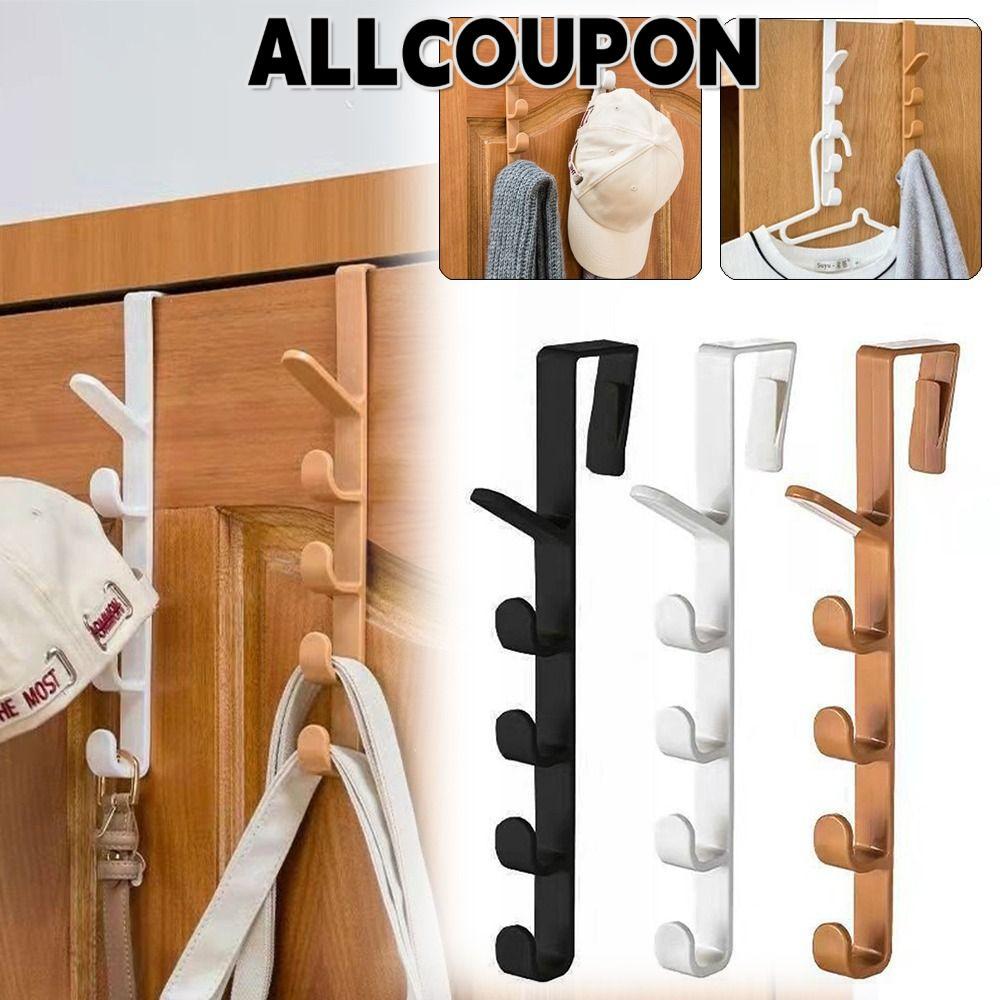 ALLCOUPON Coat Hook, Traceless 5 Hooks ตะขอแขวนประตู, ตะขอแขวนประตูติดผนังสําหรับเสื้อผ้ากระเป๋า Caps กระเป๋า