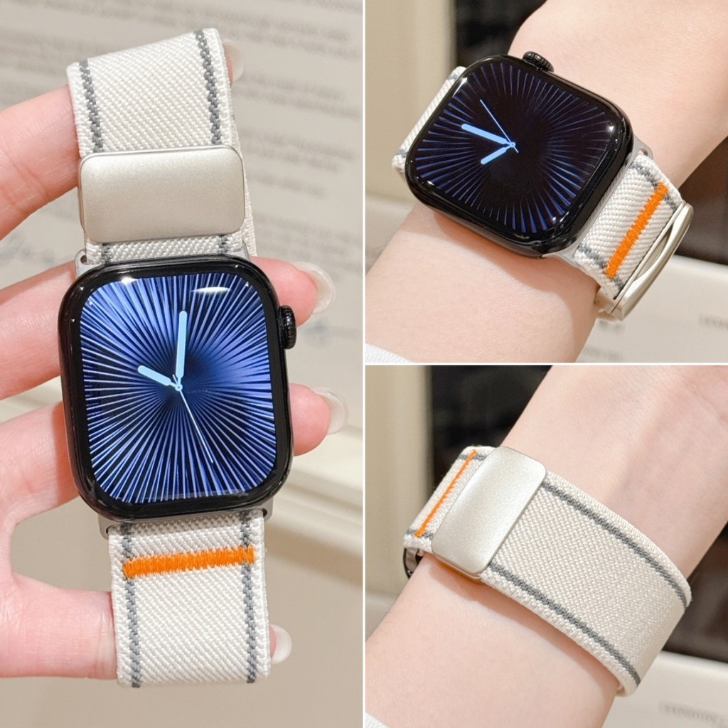 สะท้อนแสงไนลอนแม่เหล็กหัวเข็มขัดสายนาฬิกาสําหรับ ฉันดู ส11/10/9/8/7/6/5/4/3 กับ3 พิเศษยืดหยุ่นเปลี่ยนสร้อยข้อมือสําหรับ iดู 49มิลลิเมตร46มิลลิเมตร45 44 42 41 40 38สายกี