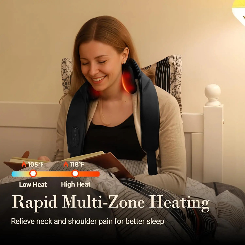 CuPiLo เครื่องนวดคอไร้สาย HSA Eligible FSA อัพเกรดเนื้อเยื่อลึกนวดความร้อนไฟฟ้า Shiatsu กลับหมอนนวดค