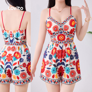 Lovito  จั๊มสูทโบโฮ สไตล์ชาติพันธุ์ สายคล้องไหล่ปรับระดับได้…