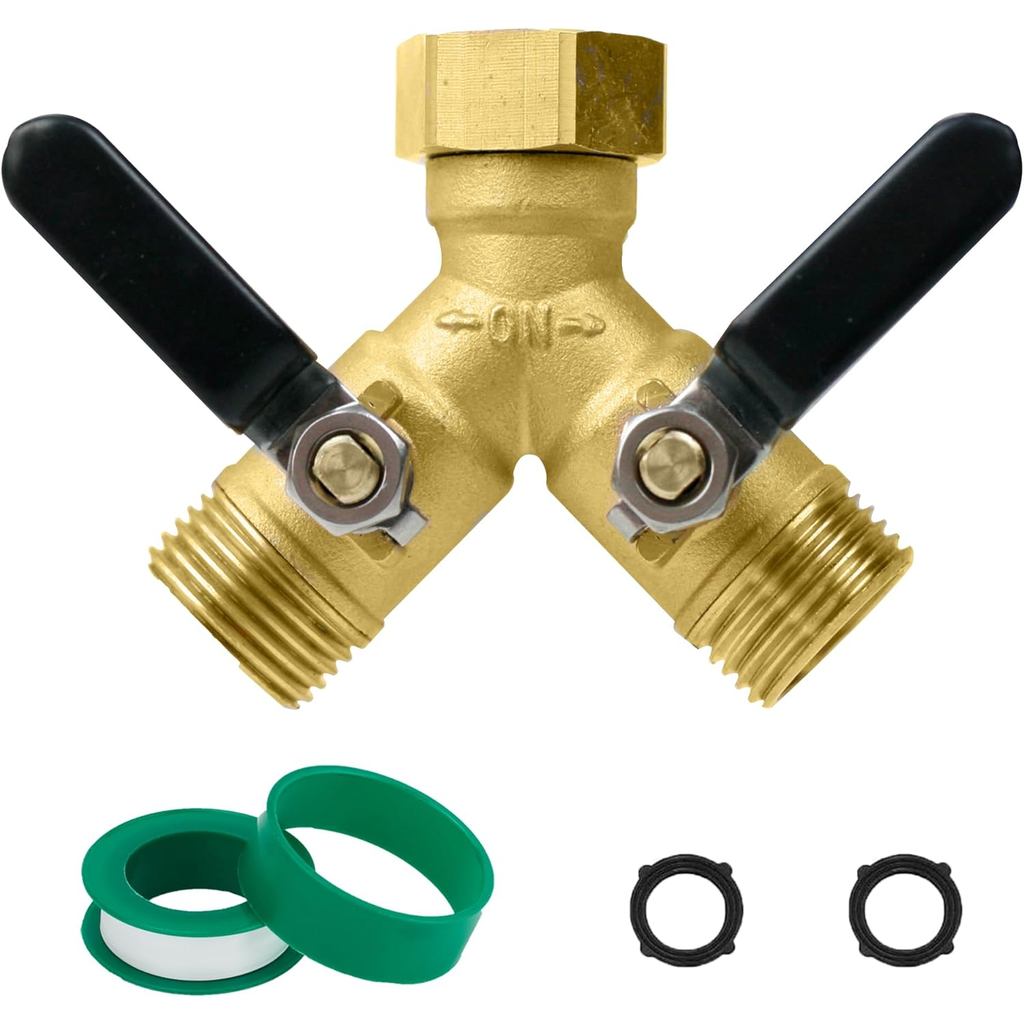 CUMIZON Garden Hose Splitter 2 Way, Heavy Duty ทองเหลือง Y Connector Tap Splitter, ท่อน้ํา Y Splitte